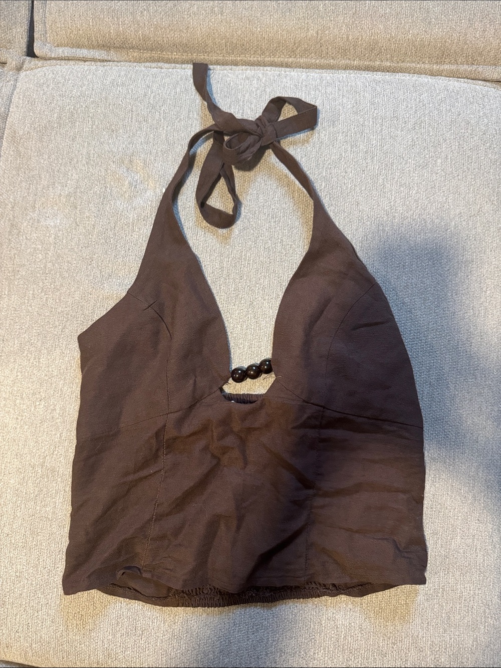 Women’s Brown Halter Tank Top with Bead Accent